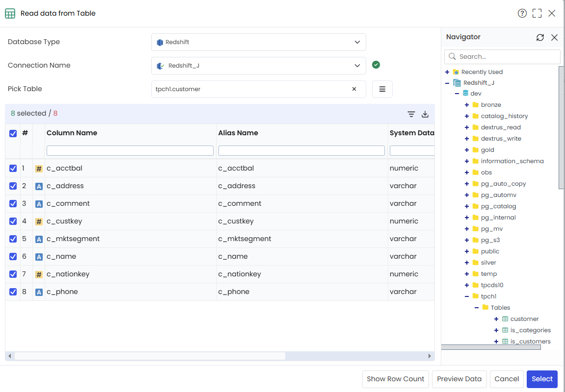 Save  RDBMS widgets