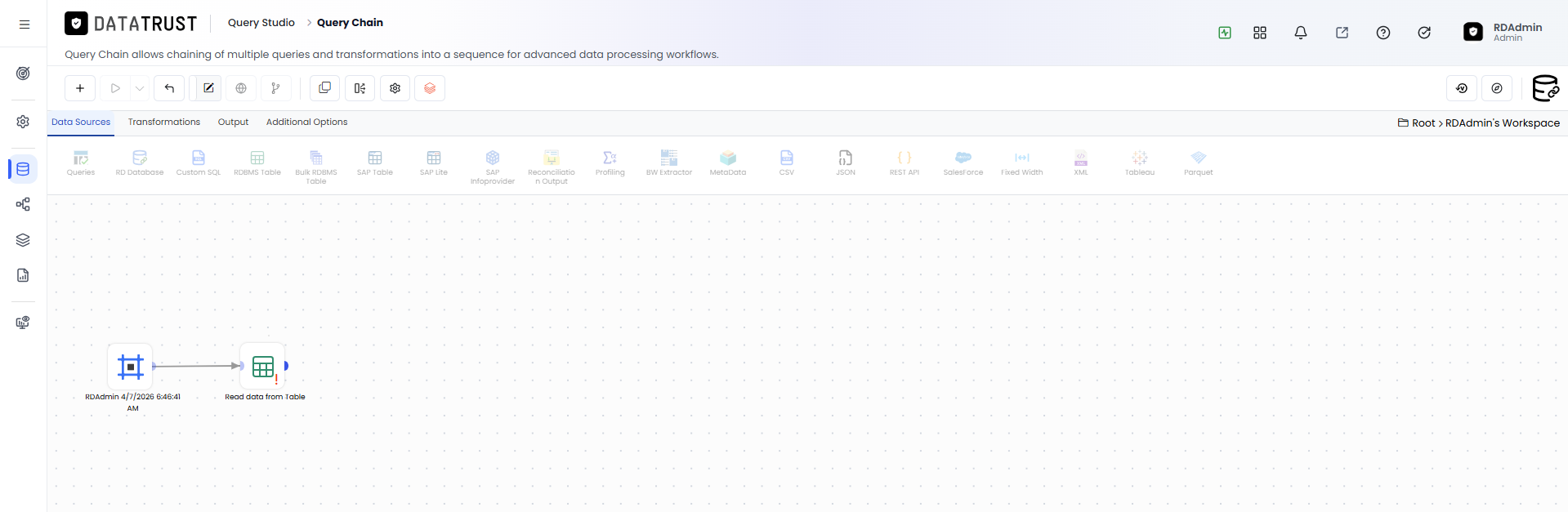 Drag and drop RDBMS widget