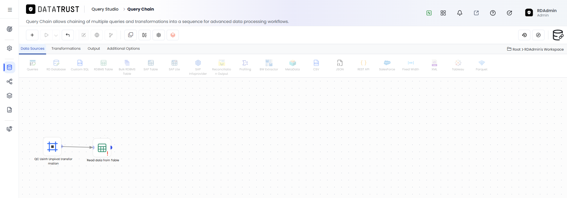 Drag and drop RDBMS widget