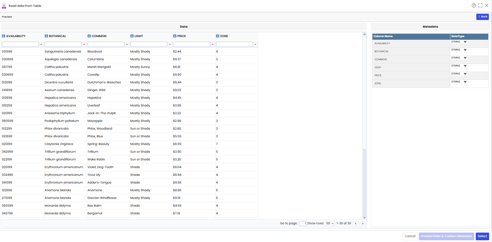 Querychain_read data from table_Preview data