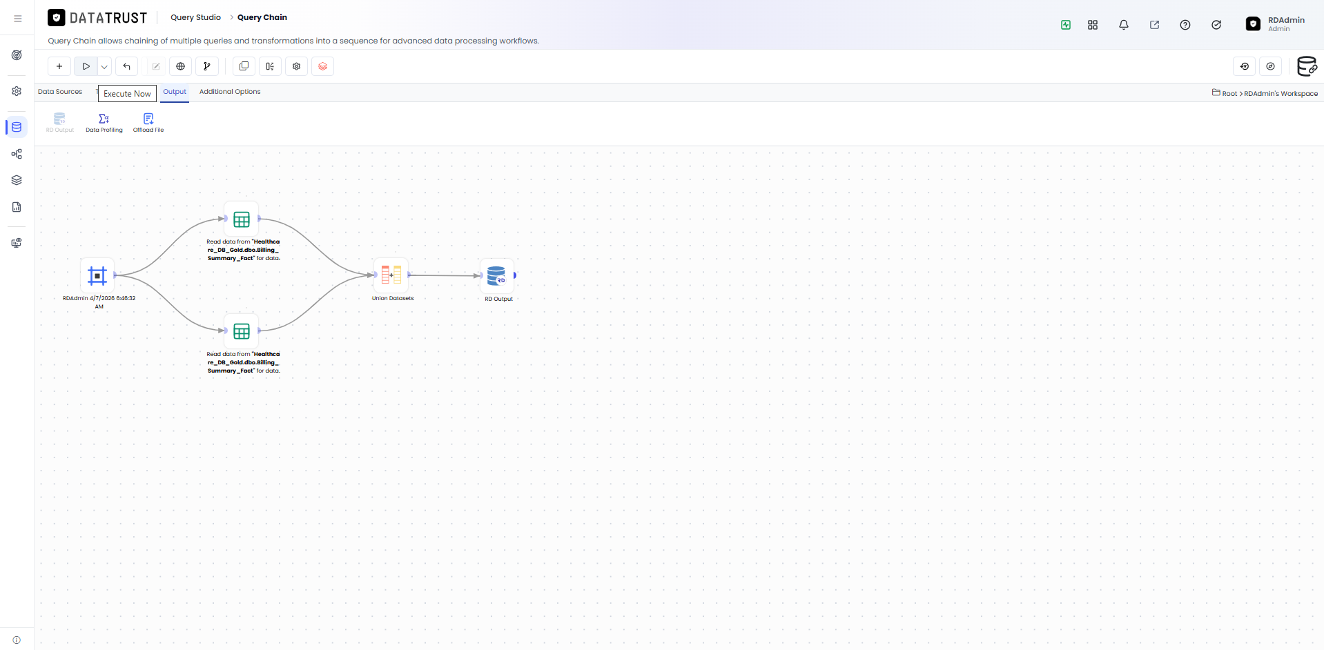 Saving the RD Output widget and Click the Execute Now button