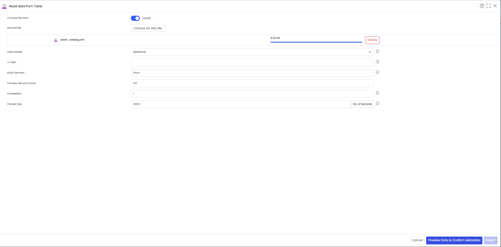 querychain_read data from table _added root element and data model