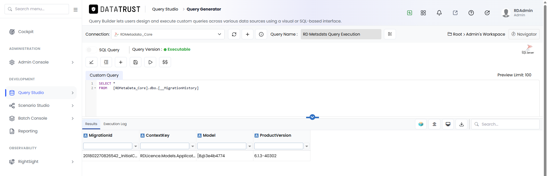 Query Studio Option