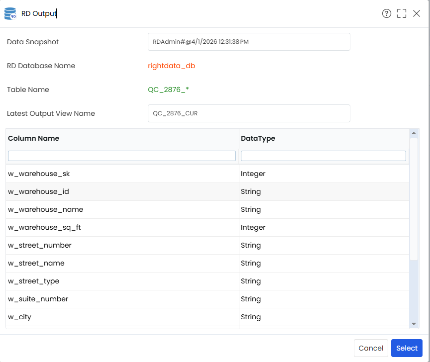 QC_RDBMS_Rd output pop up