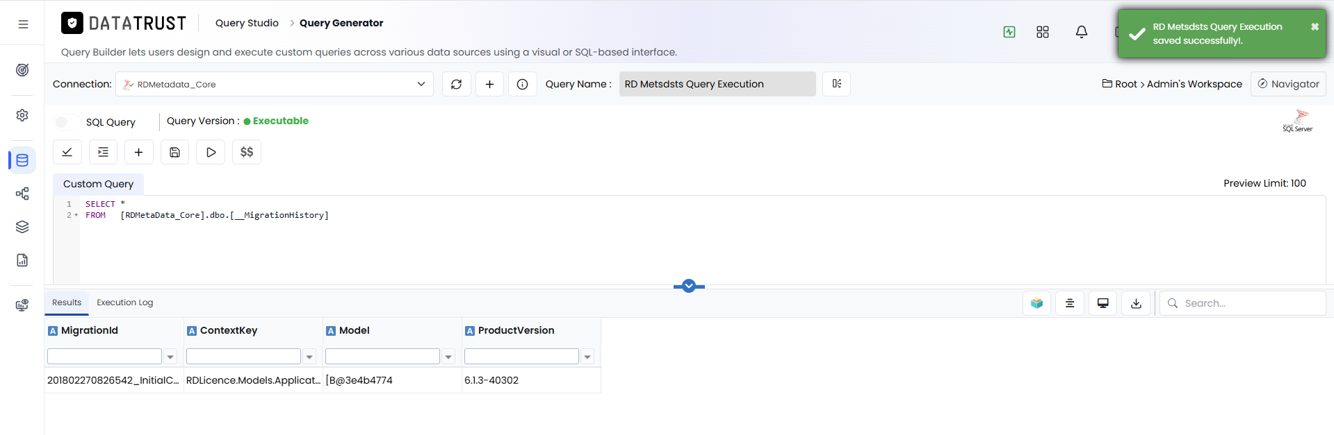 Query saved Successfully