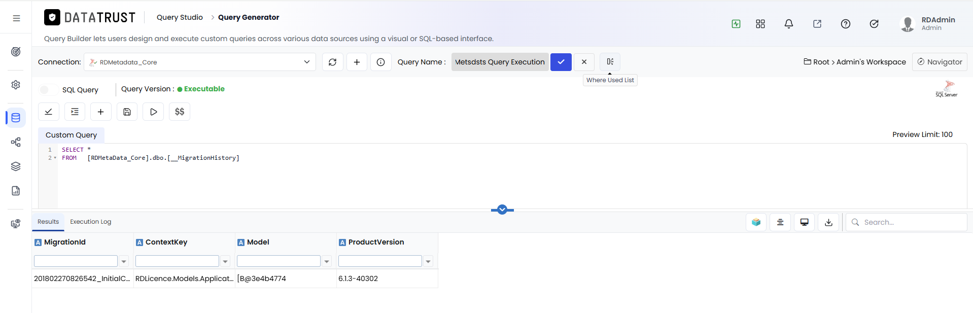 Where Used list Option