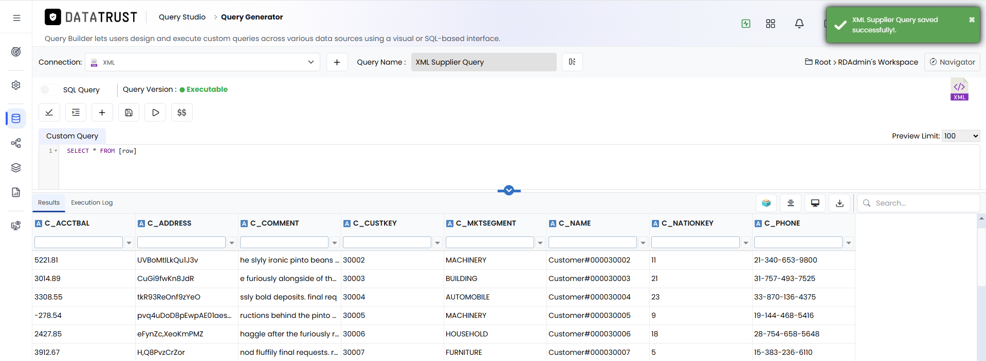 Query Saved Successfully