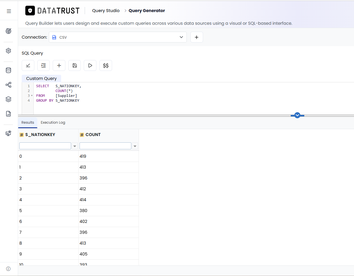 CSV Query execution