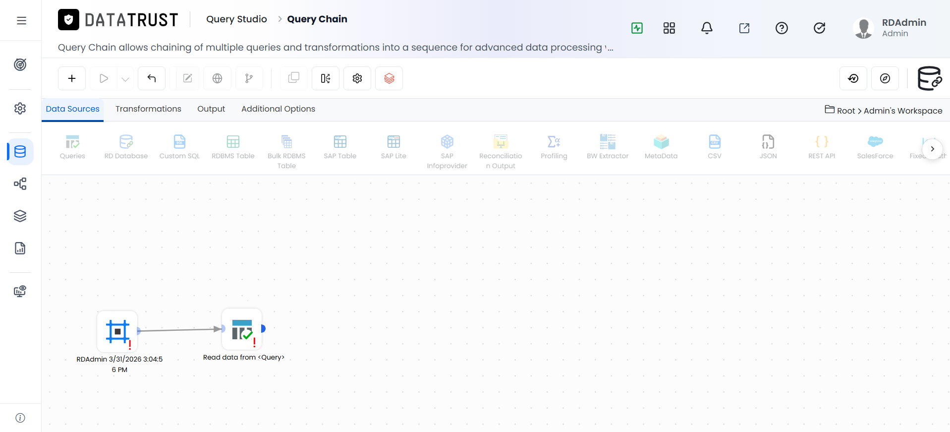 Drag and Drop Query widget on the data source tab