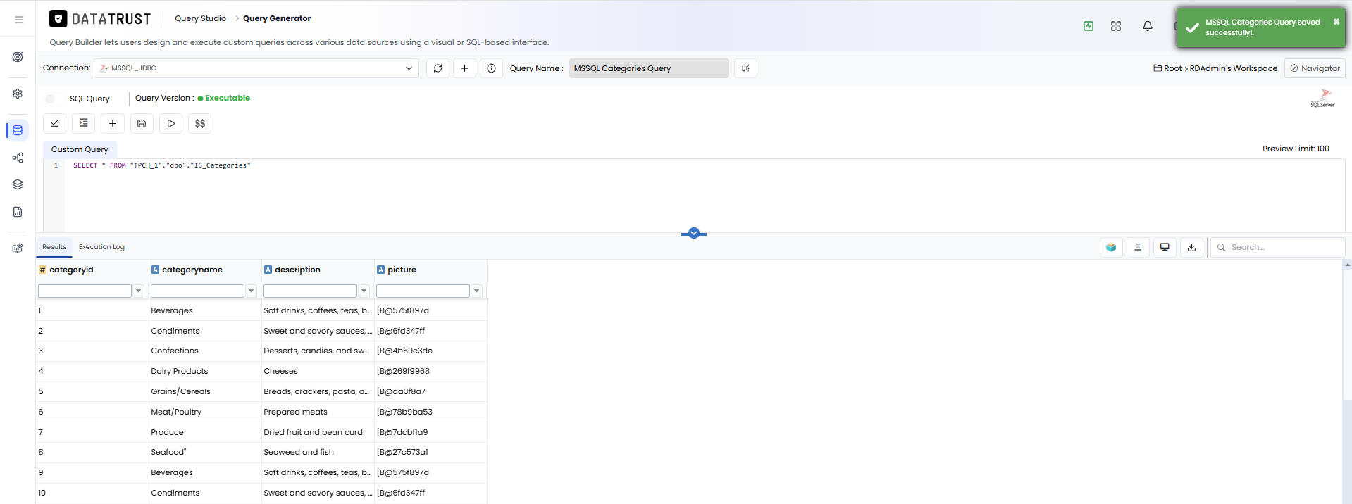 Query Saved Successfully