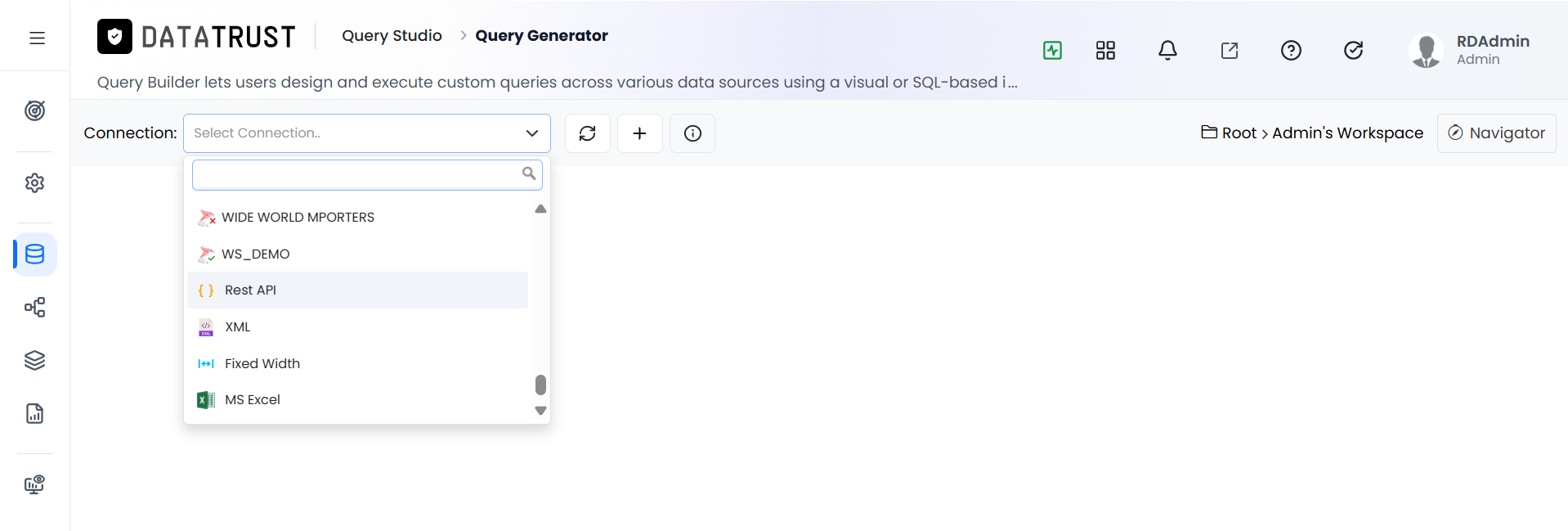 RESTAPI from the connection dropdown list