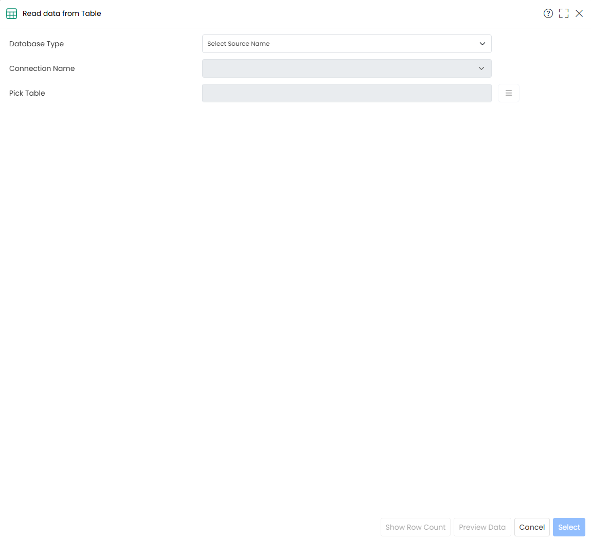 Read data from table popup