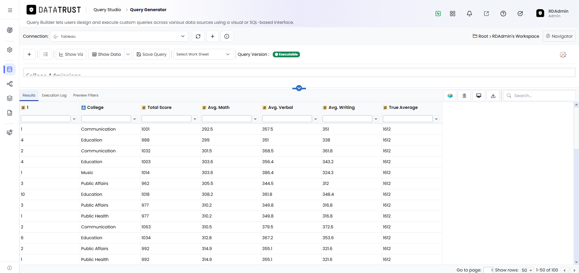 Results tab