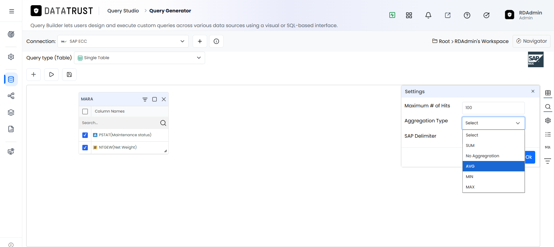 Additional Options-Aggregation type-AVG