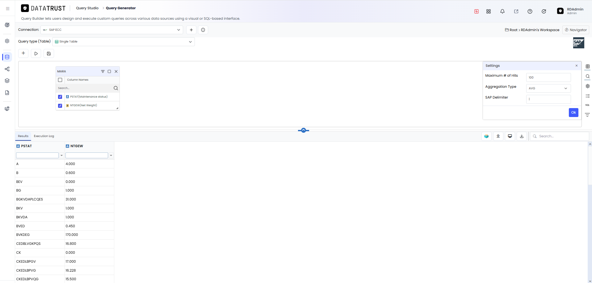 Click on Execute and results tab