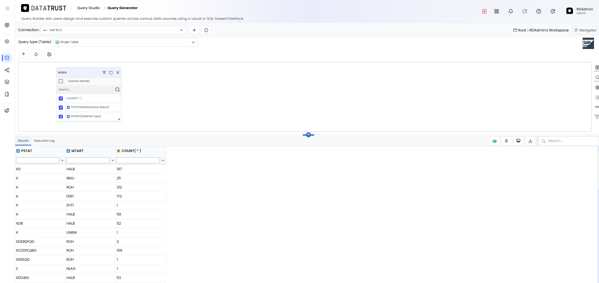 Columns and Count()-Click the execute