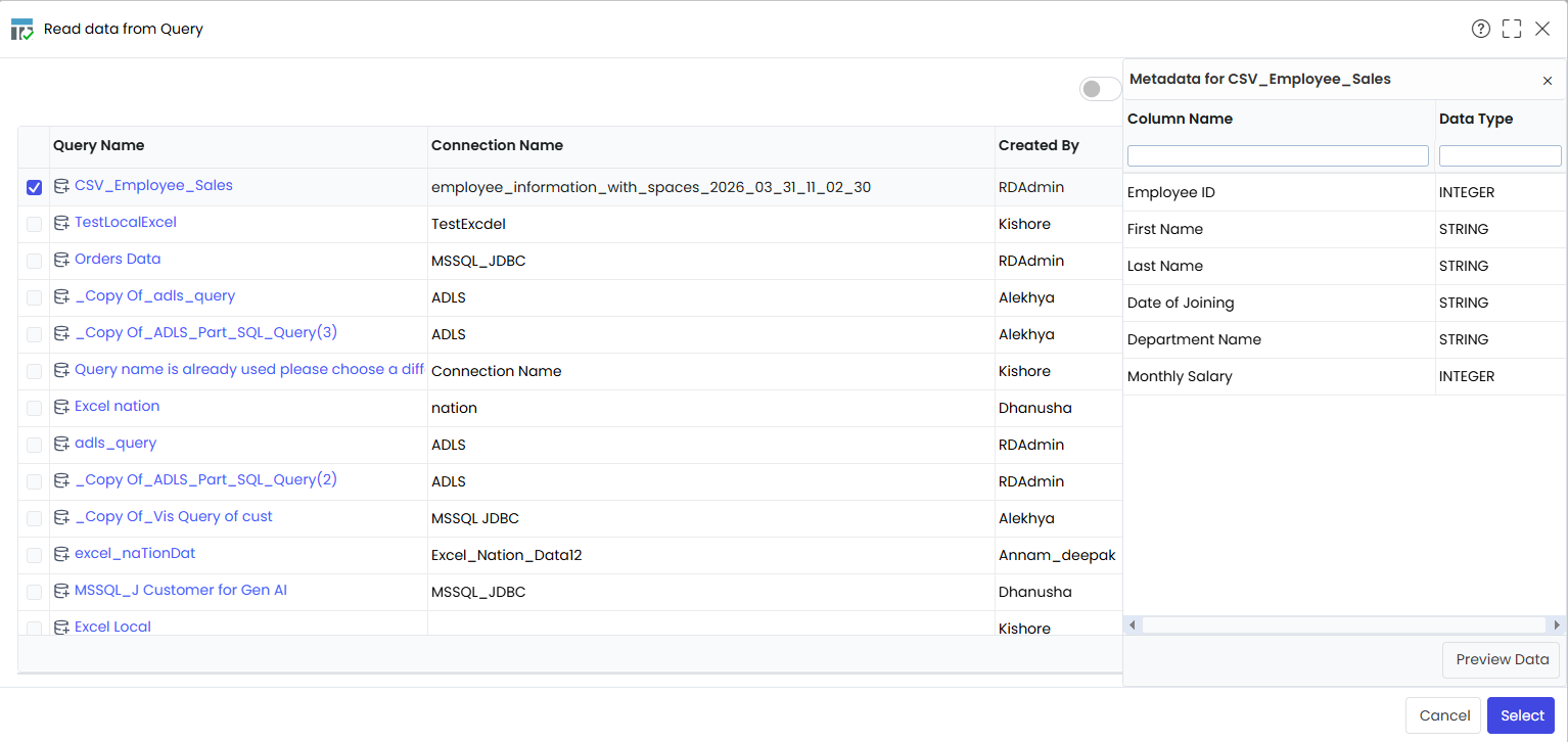 Query widget