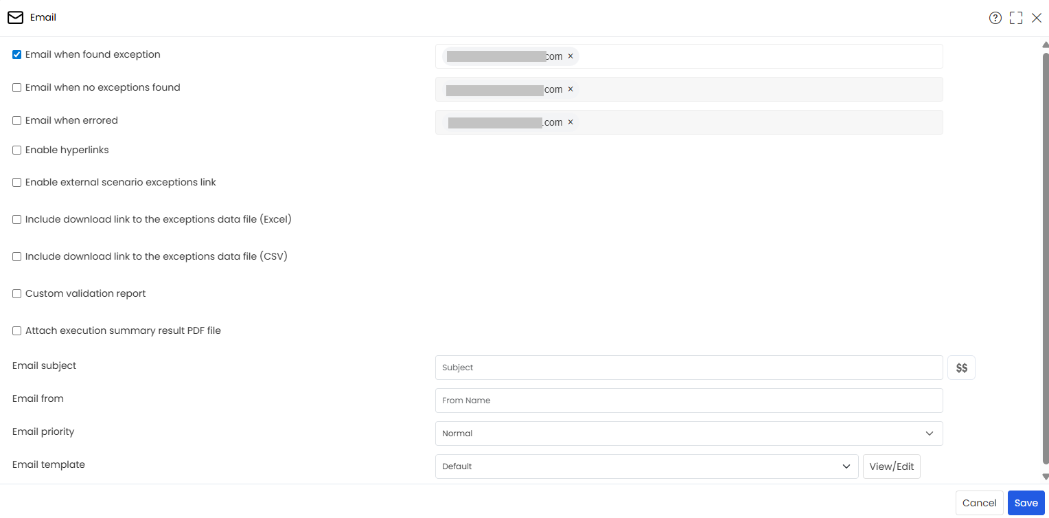 Select the Email when exceptions