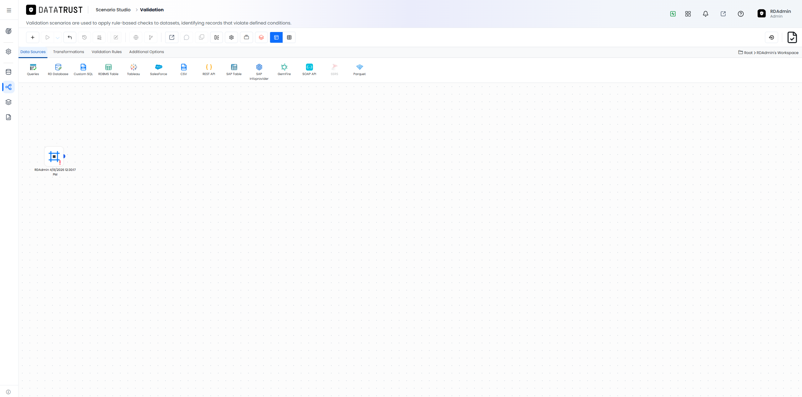 Validation scenario page