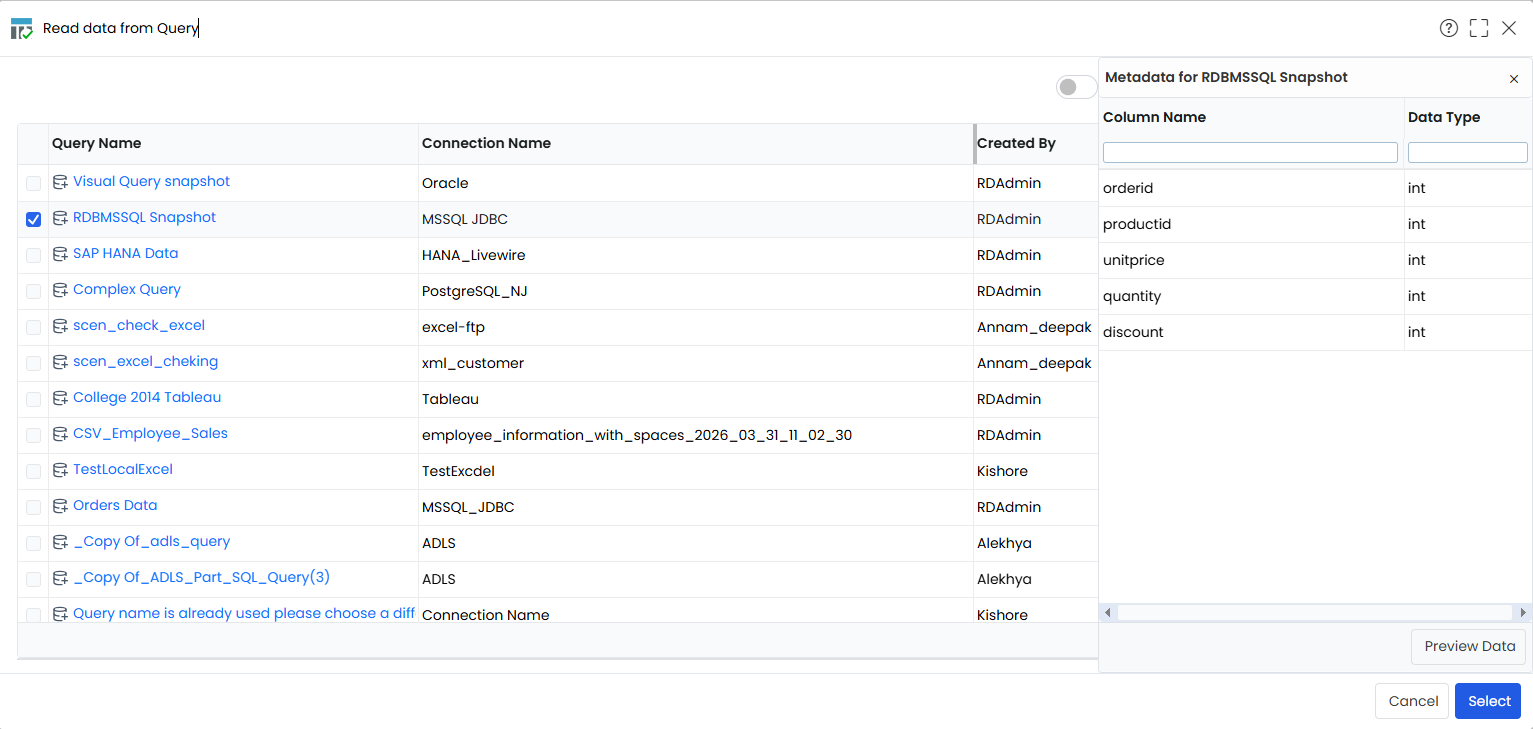 QC_Existing Query_Metadata pop up