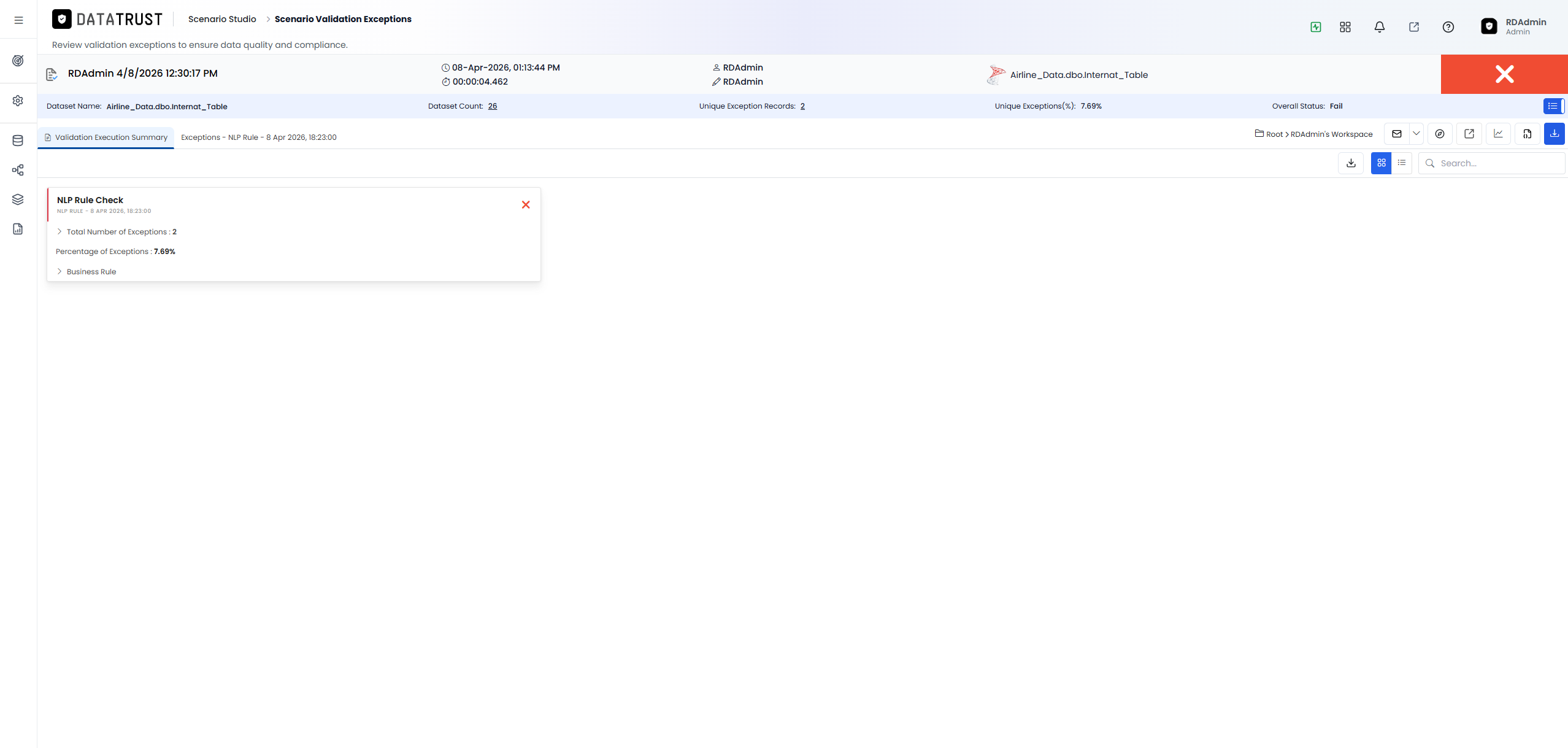 Navigate to validation exceptions