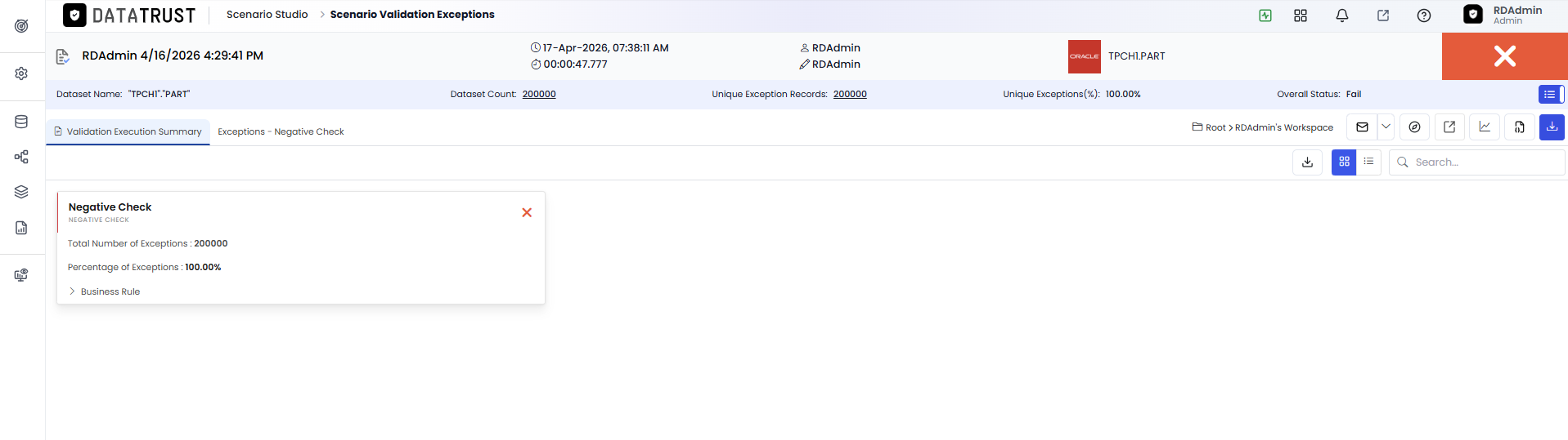 Validation Execution Summary Page