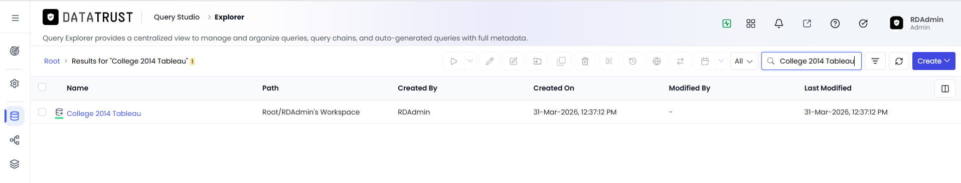 Saved query in Query Studio
