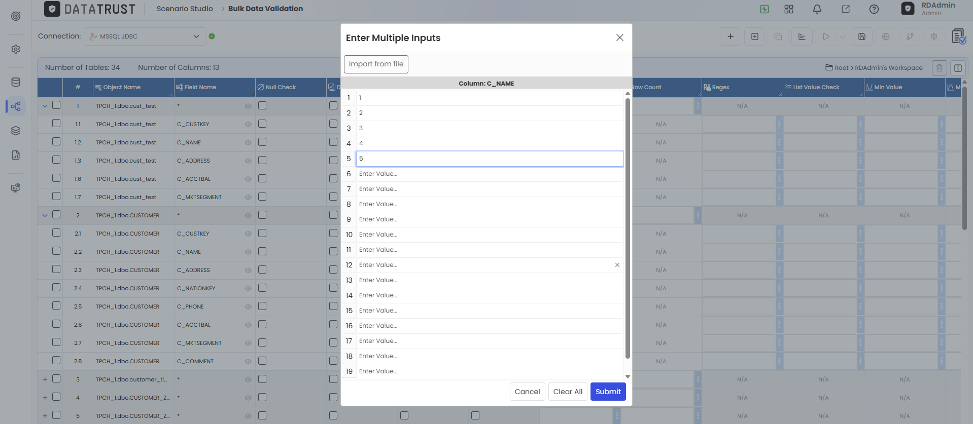 Enter Multiple Inputs popup