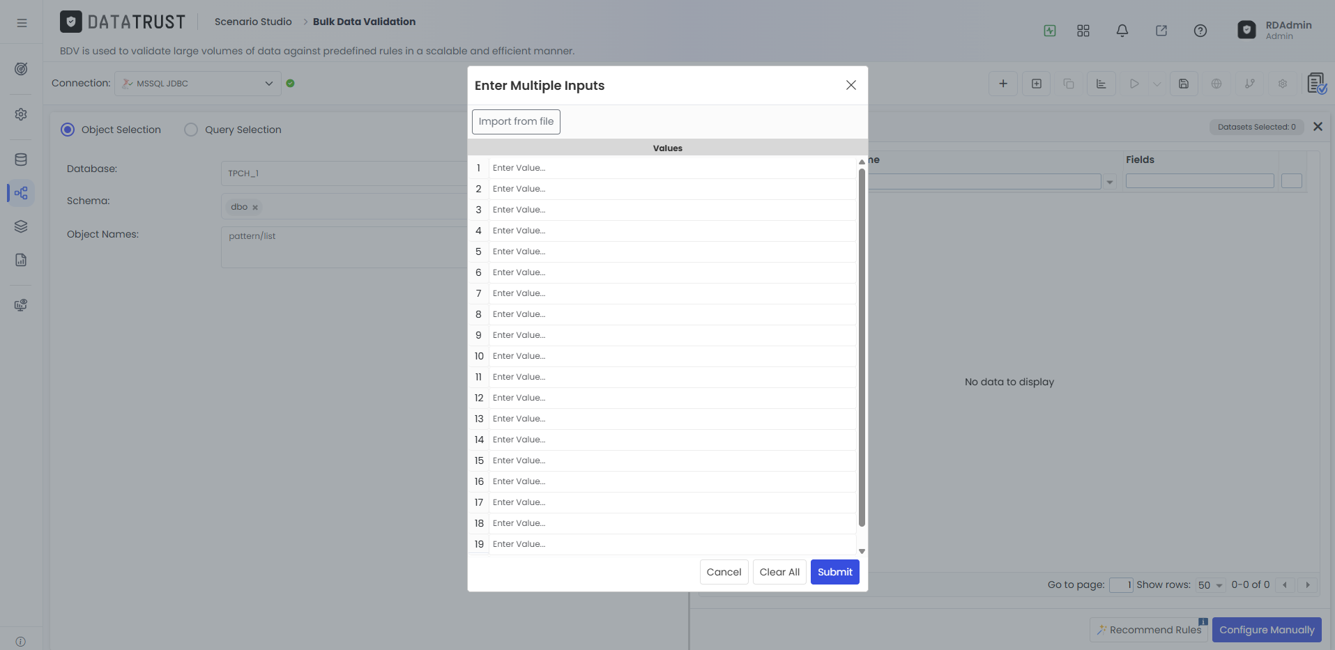 Enter Multiple Inpits Popup