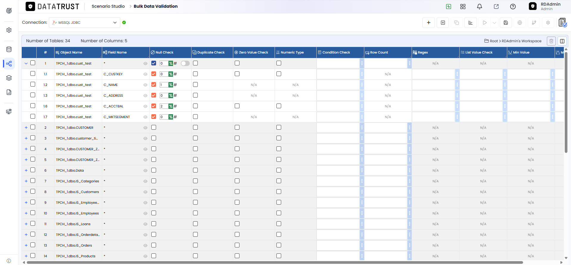 Null Check selection and Threshold