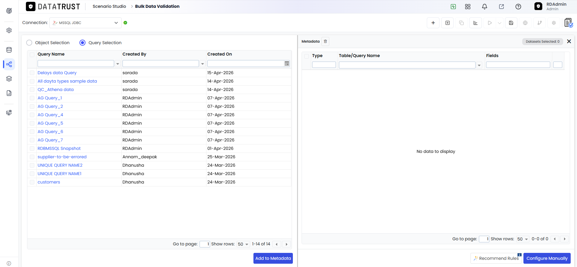Query Selection Option