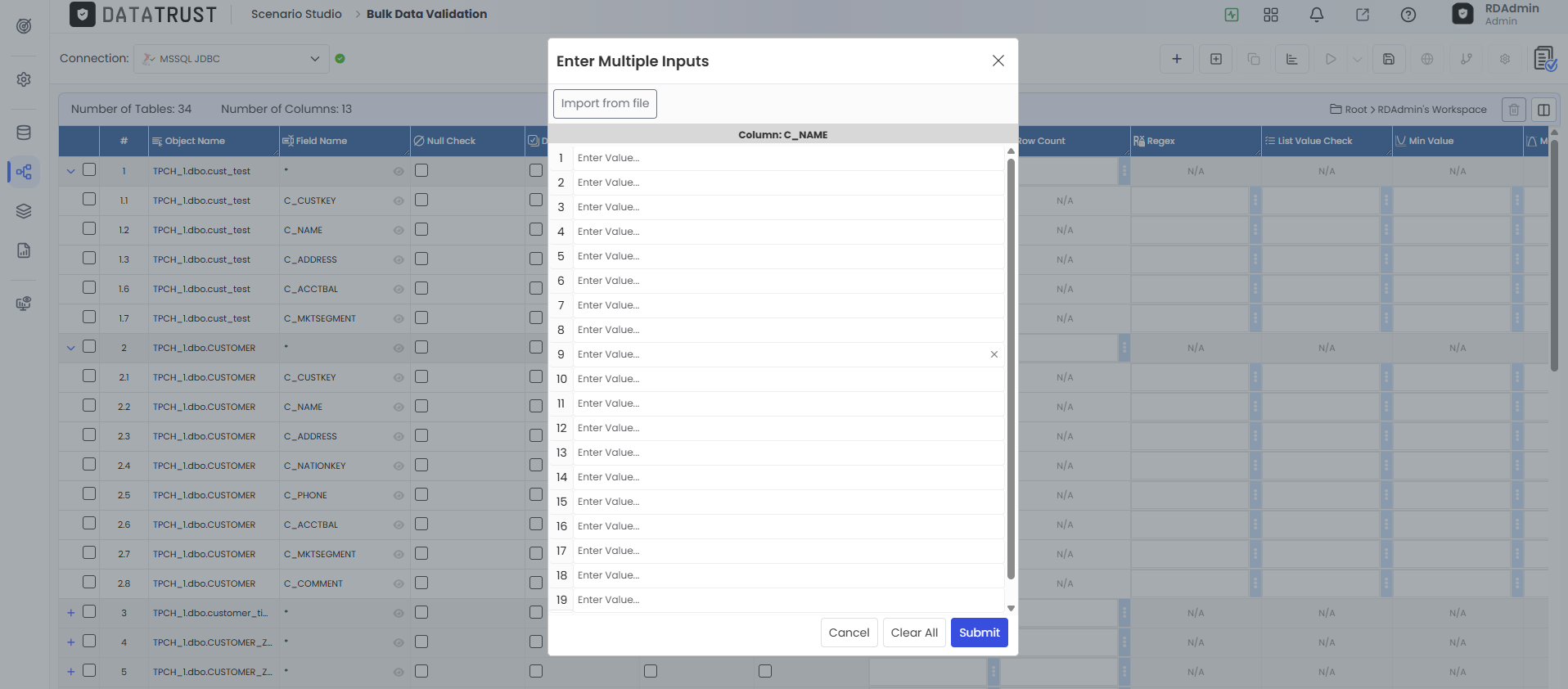 List Value Popup