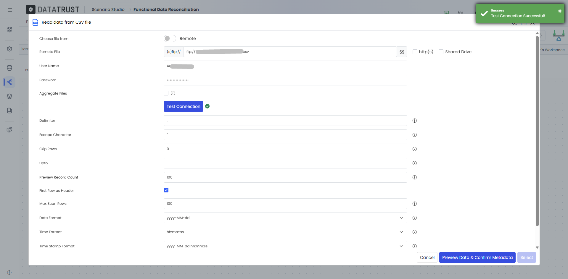 CSV ftp connection