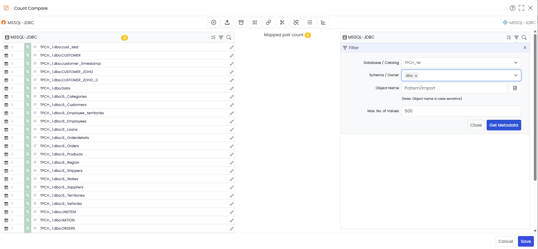 Click on Target Get Metadata button