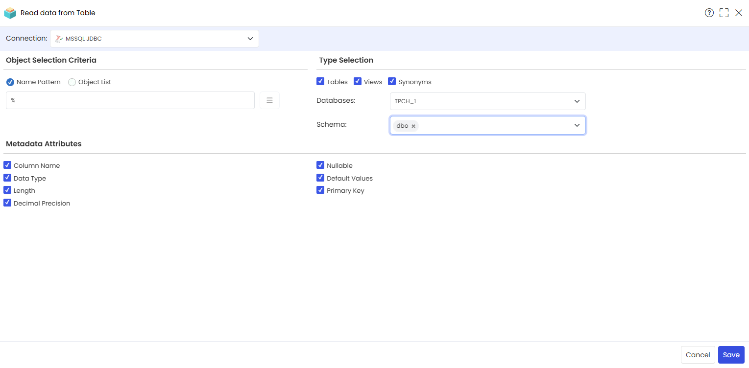 Metadata Popup and Connection details