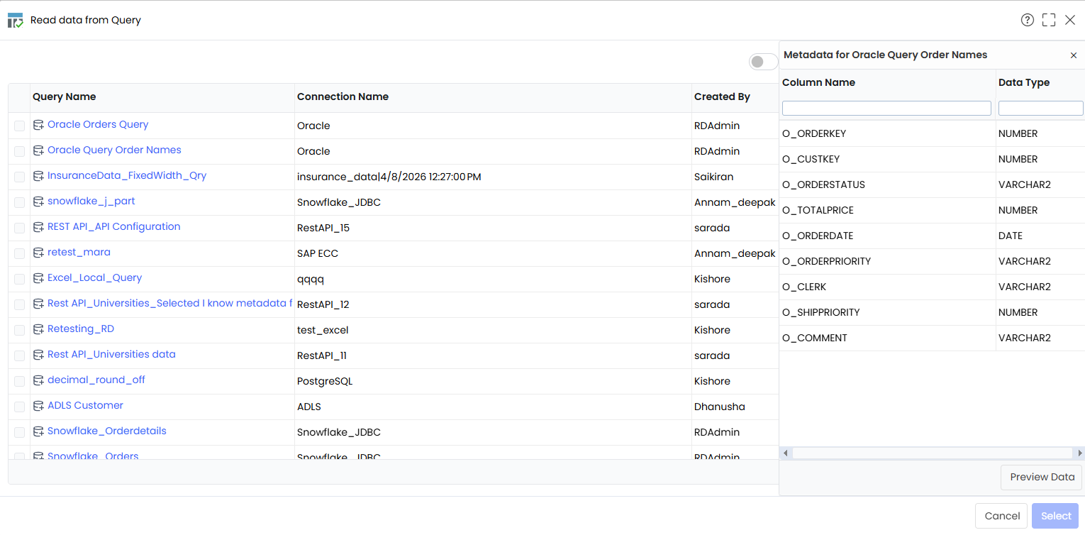 Query widget popup
