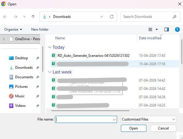 Open File popup