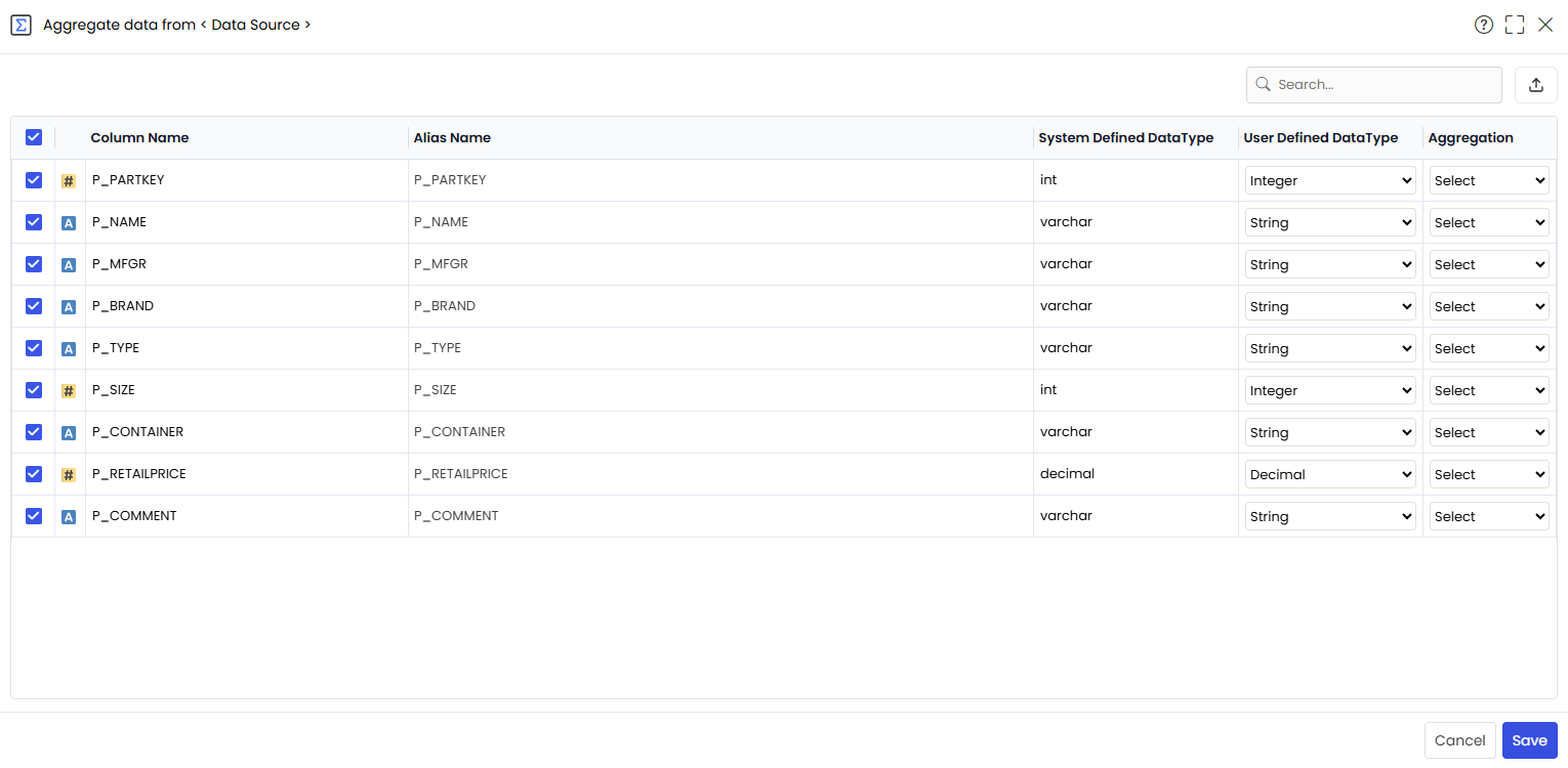 Default All columns will select