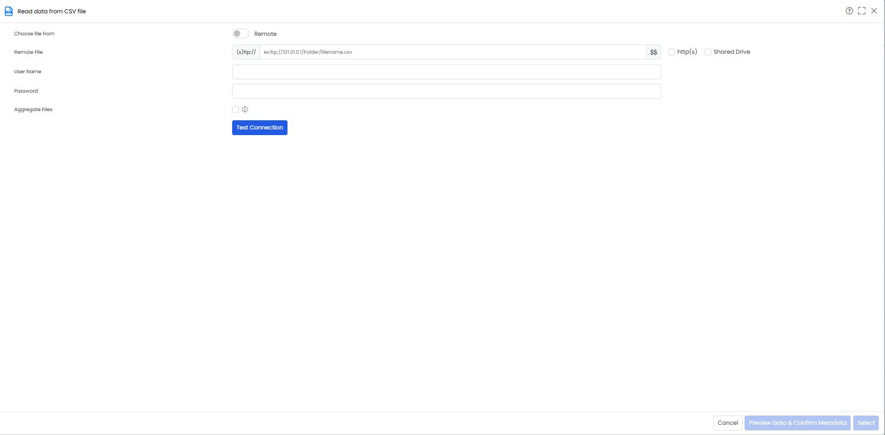 Read data from CSV pop up