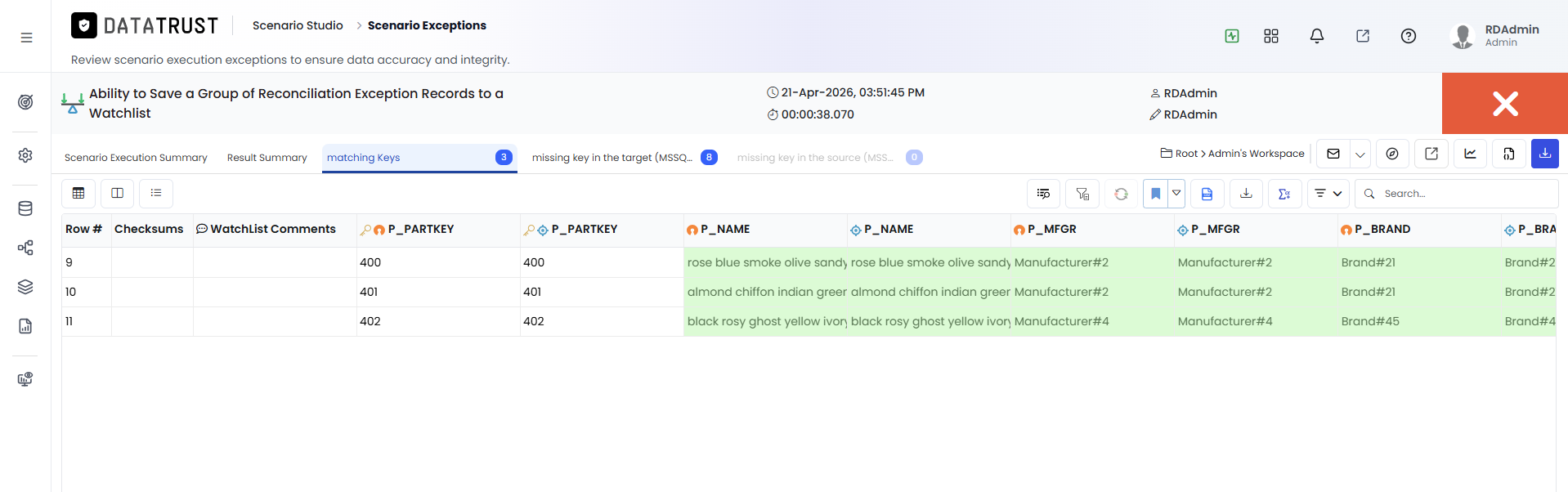 Exception Records with Maching Keys