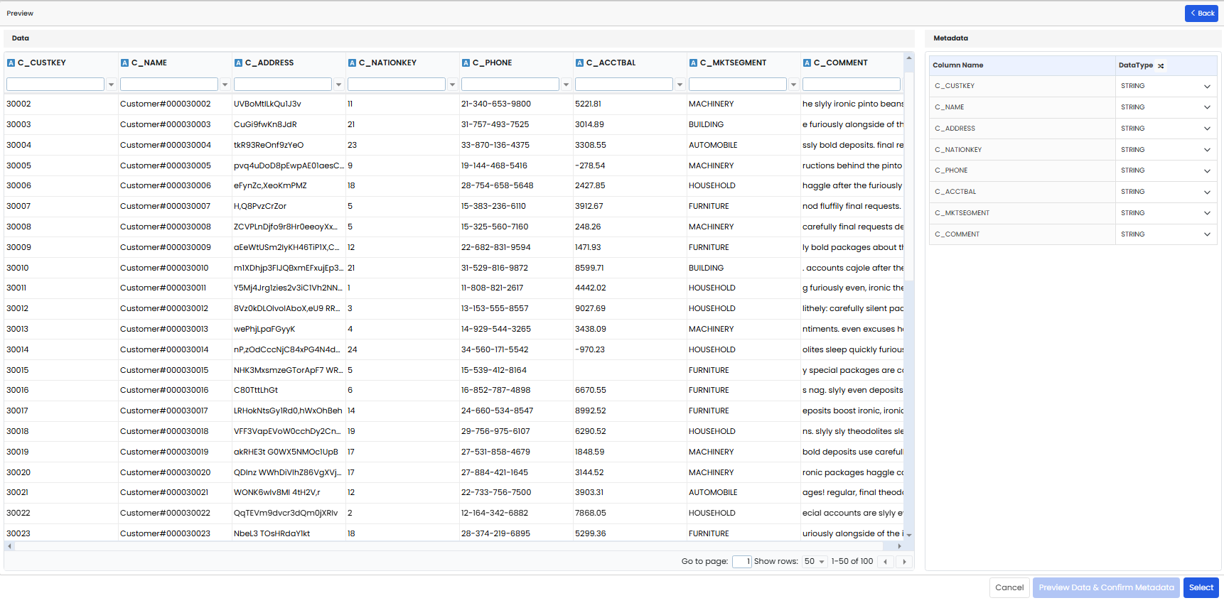 Preview data popup