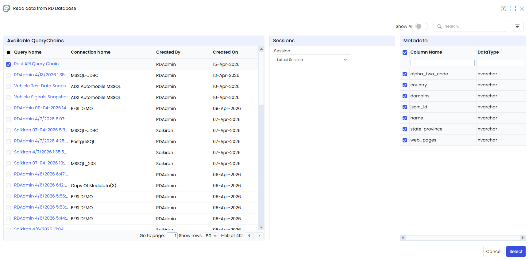 Selected QC Metadata