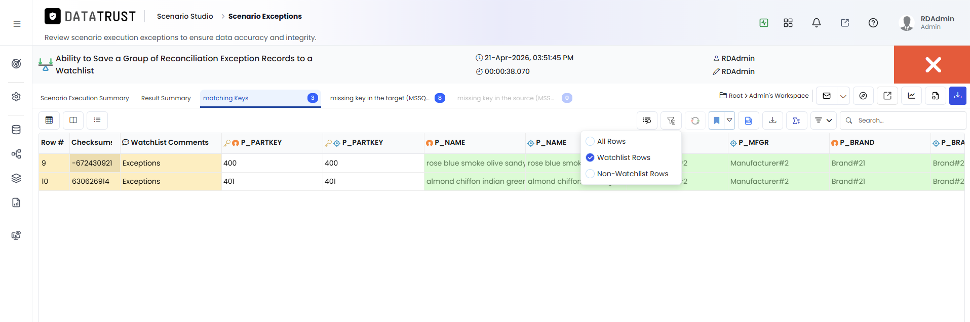 Show Watchlist Records filter