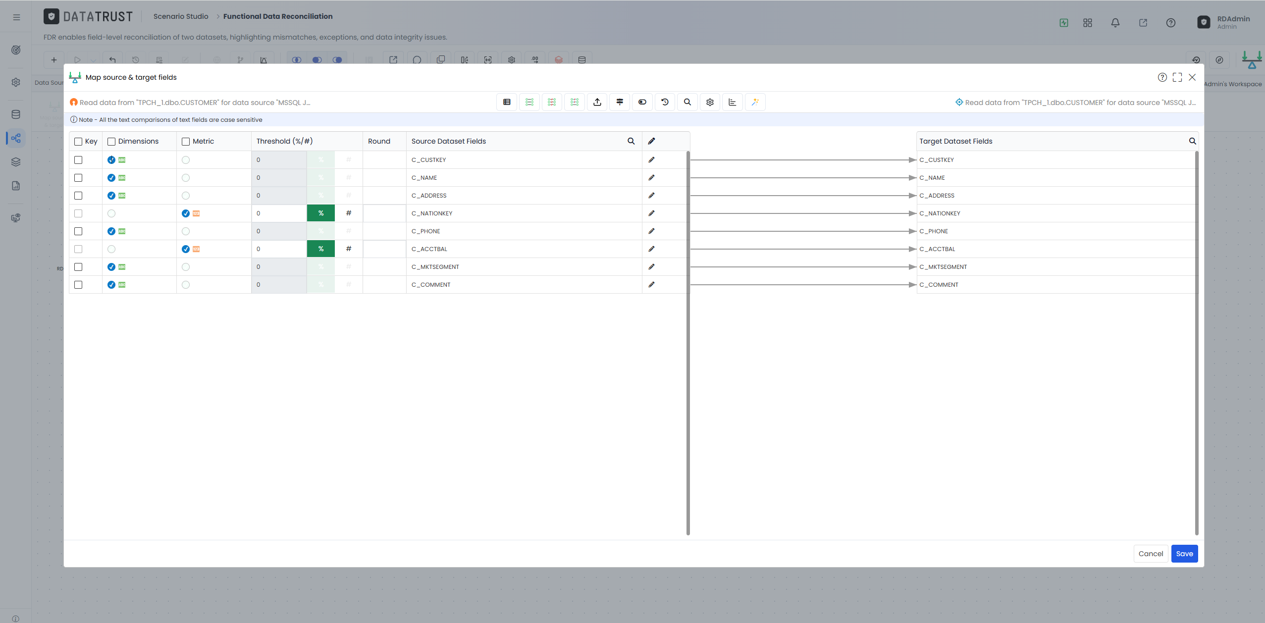 Click the Granularity icon on map & recon popup