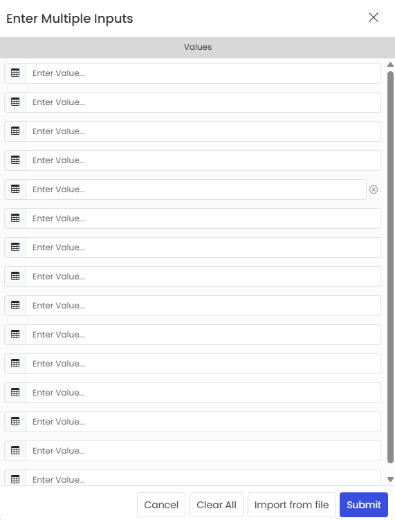 Enter Multiple Inputs popup