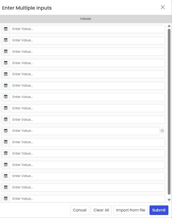 Enter Multiple Inputs popup
