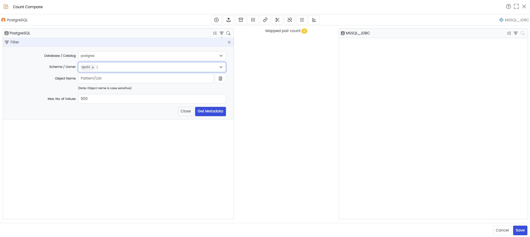 Click on Source connection Get Metadata Button