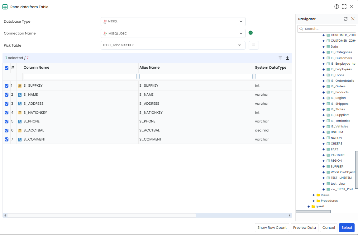 Selected table in RDBMS