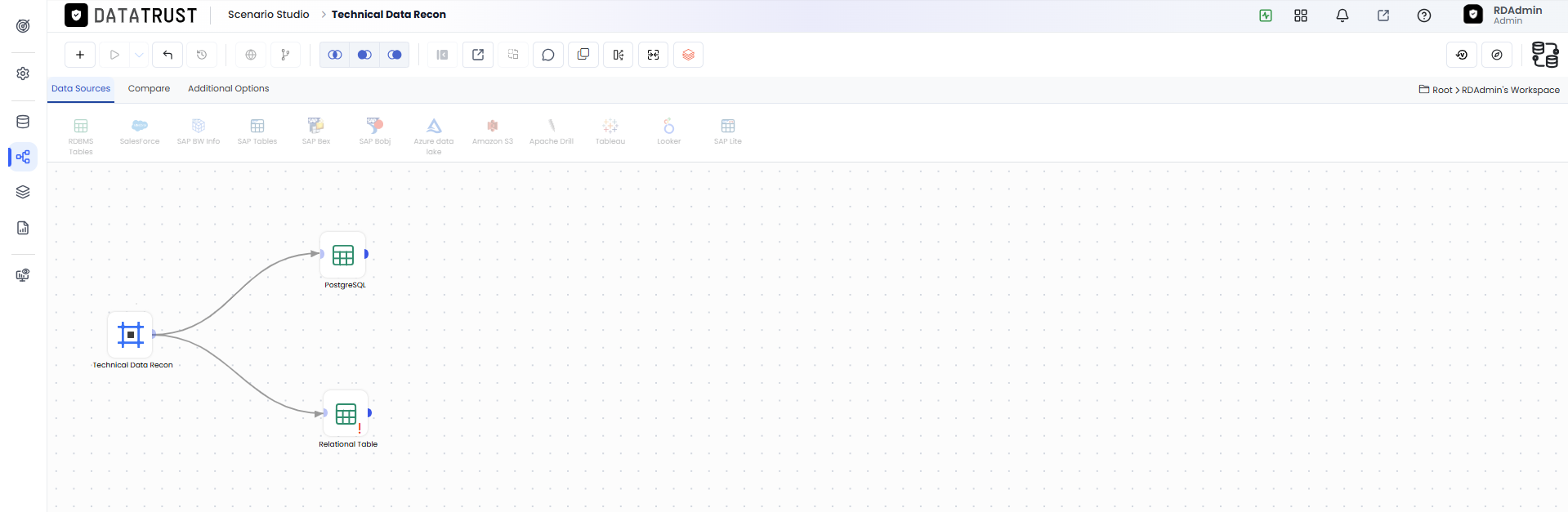 Drag and drop Target RDBMS widget