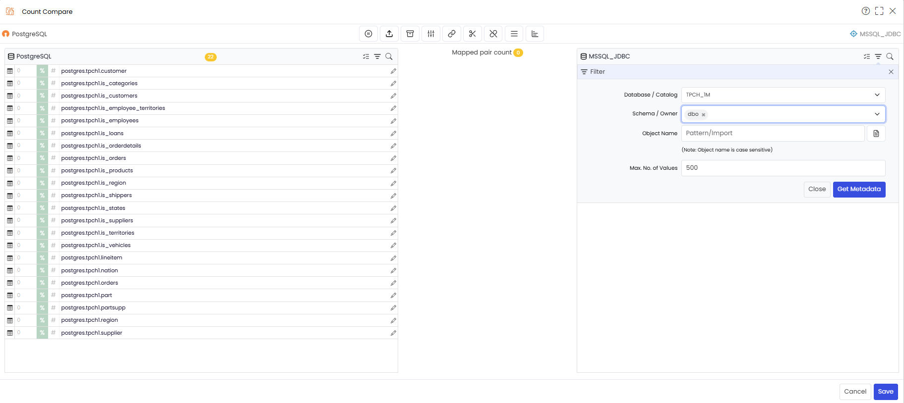 Click on Target Connection Get Metadata button